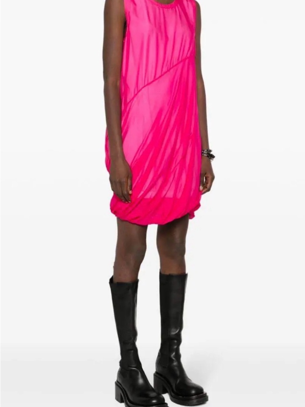 Helmut Lang Straight Bubble Hem Sleeveless Hot Pink 100% silk Shift Dress - Picture 3 of 8